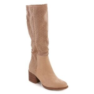 Madden Girl Tall Tan Perforated Wooden Block Heel Zipper Boots Size 10 Beige